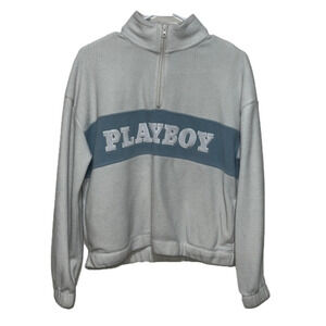 SIZE xs white and light blue playboy color block half zip